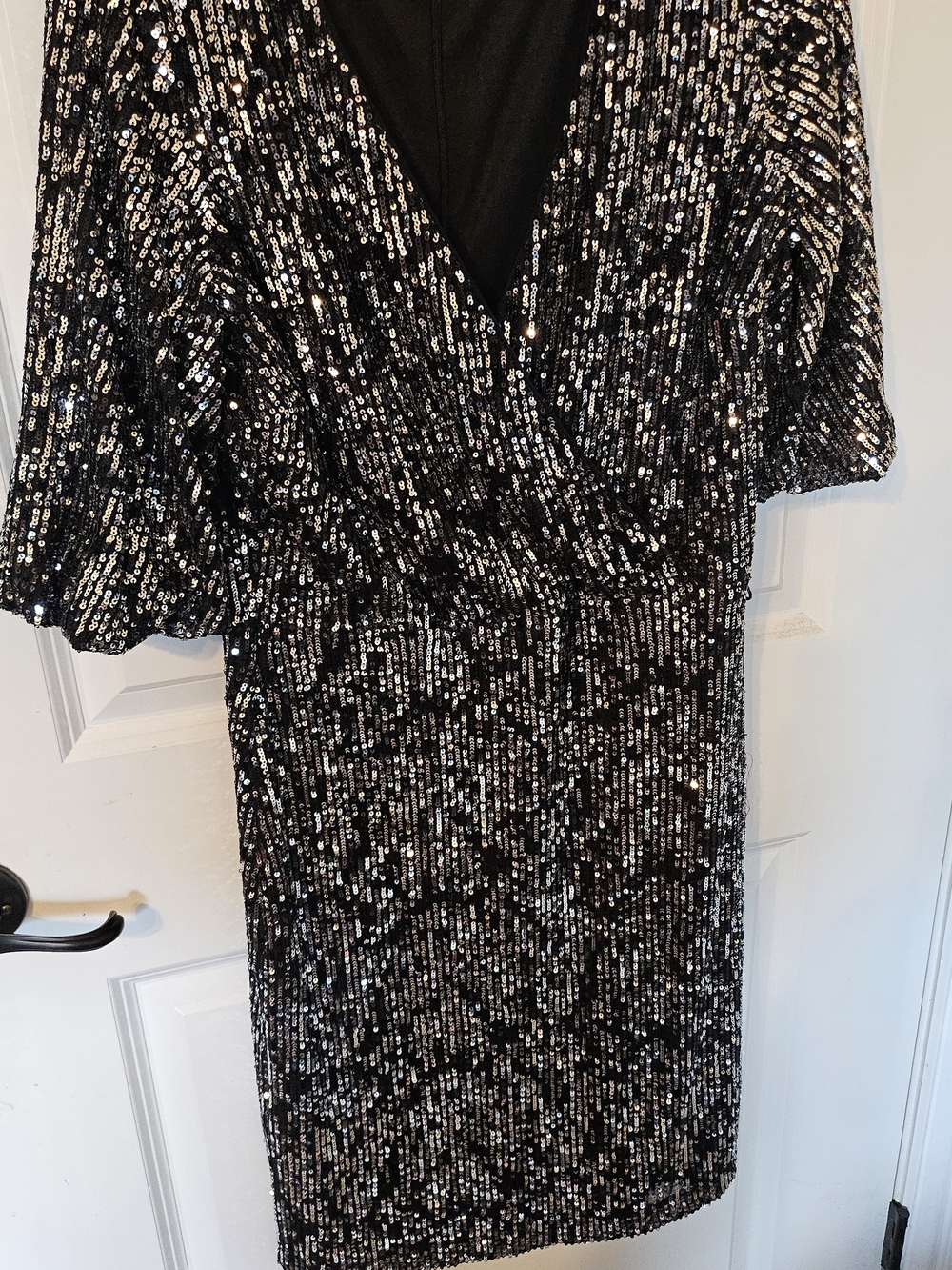 New York & Company Black Sequin V-Neck Mini Dress